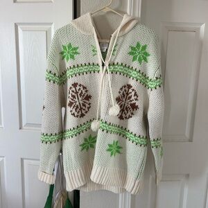 BDG Cream Hooded Fair Isle Cardigan with Green & Brown Accents
